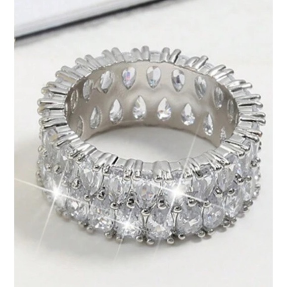 Simulated Diamonds Wedding Band, Eternity Luxury, Cubic Zirconia Ring, Sz 8 - Picture 5 of 8